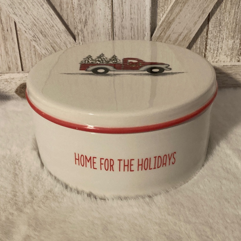 10 Strawberry Street Holiday Ceramic Cookie Jar with Red Truck Design